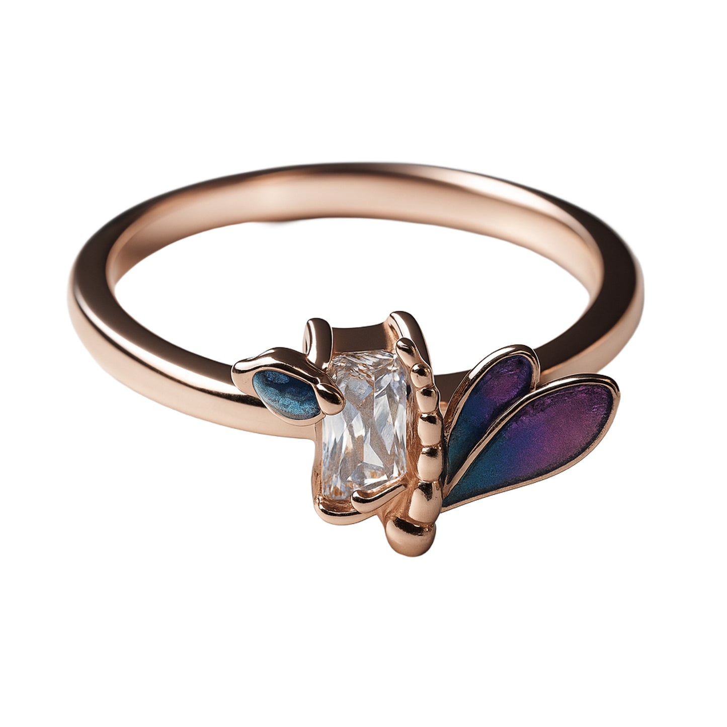 925 Sterling Silver Rose Gold Dragonfly Ring