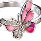 925 Sterling Silver Pink Butterfly and Flower Ring