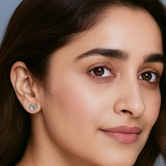 925 Sterling Silver Butterfly Heart Stud Earrings with CZ Accents