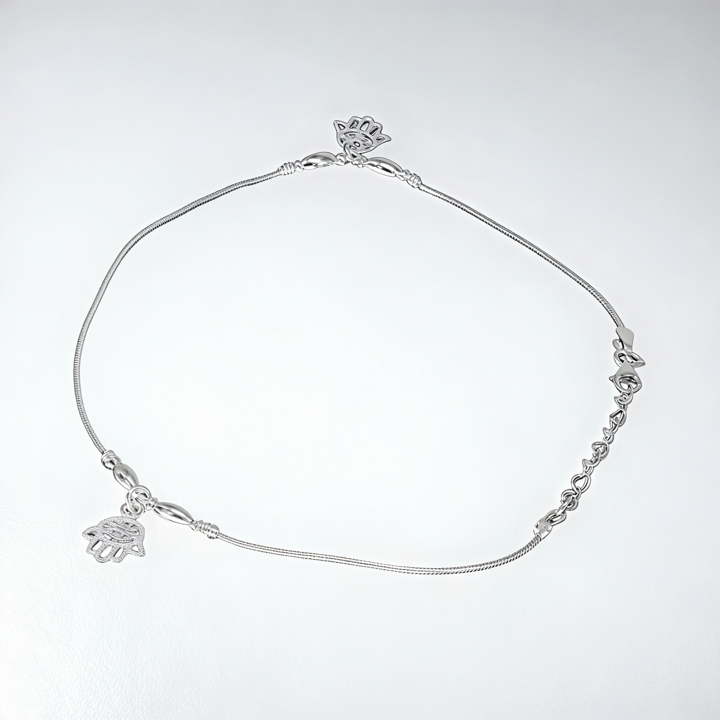 925 Sterling Silver Hamsa Hand Anklet Pair for Women