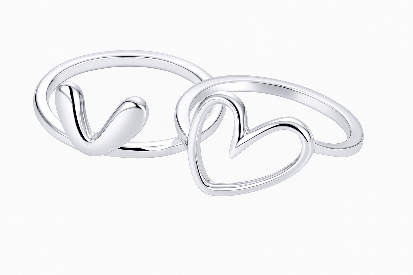 925 Sterling Silver Rose Gold Heart Ring – Single or Stackable Double Band Love Ring