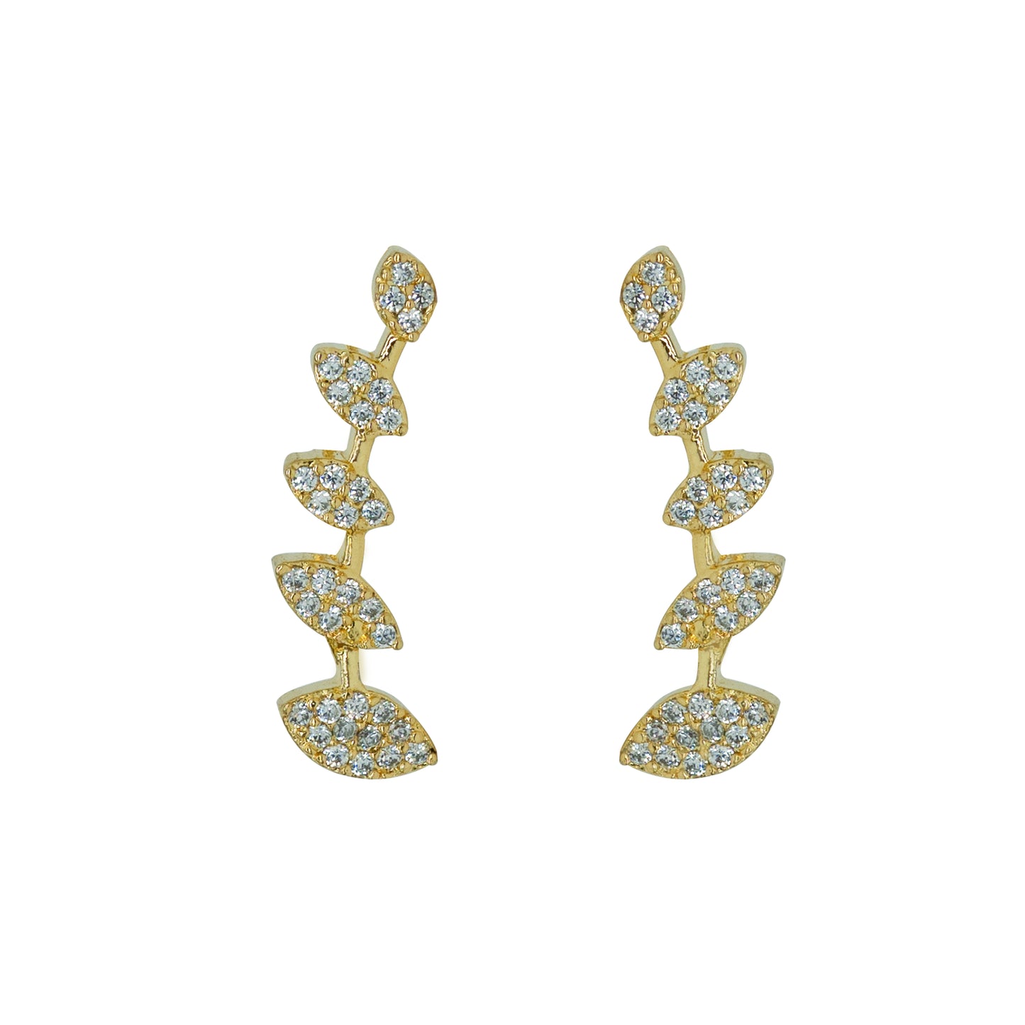 CZ Leaf Drop Ear Cuff / Bluetooth Earring – Gold Plated 925 Sterling Silver