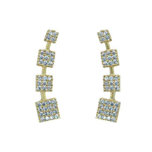 CZ Square Cluster Ear Cuff / Bluetooth Earring – Gold Plated 925 Sterling Silver