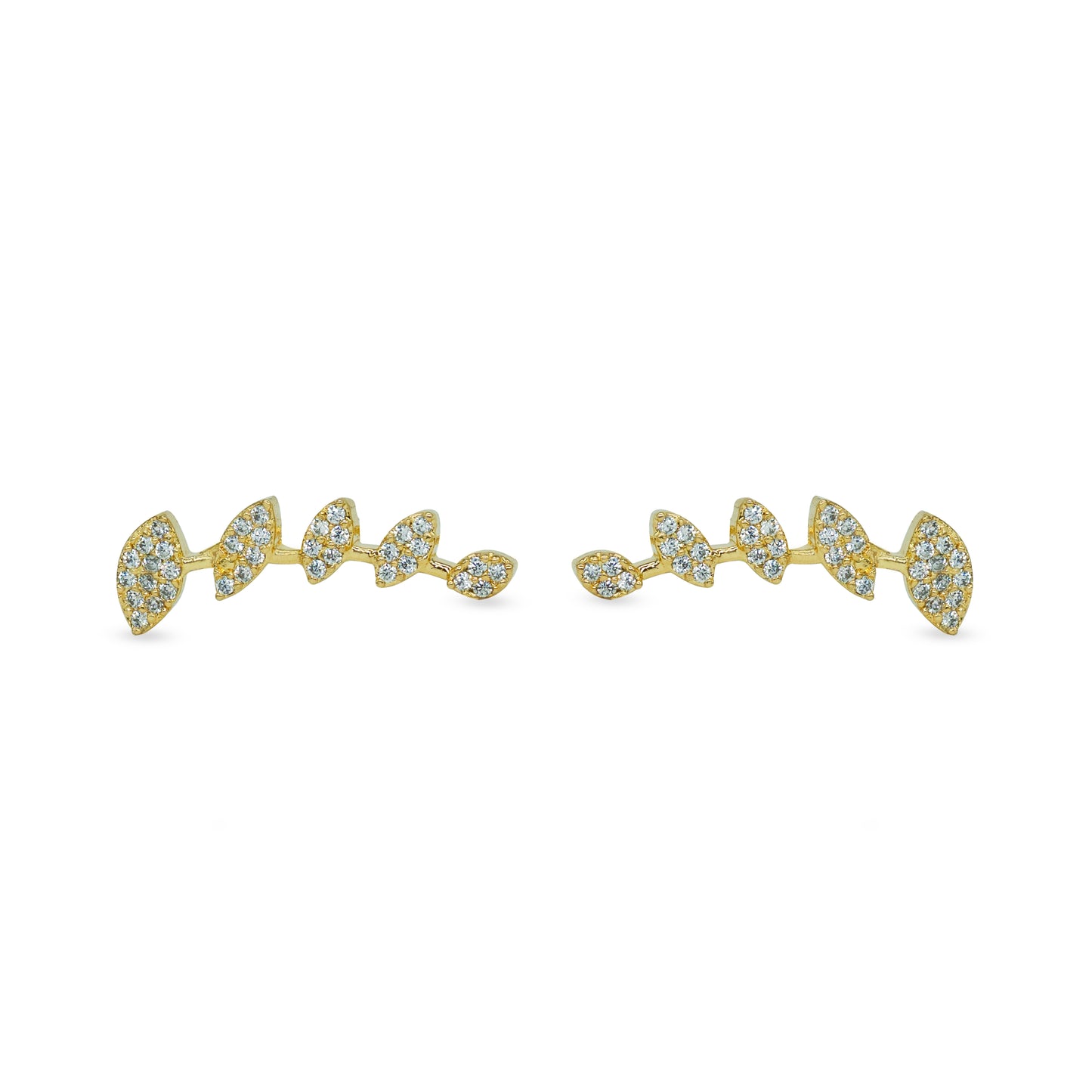 CZ Leaf Drop Ear Cuff / Bluetooth Earring – Gold Plated 925 Sterling Silver