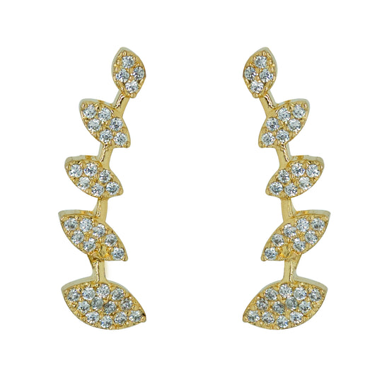 CZ Leaf Drop Ear Cuff / Bluetooth Earring – Gold Plated 925 Sterling Silver