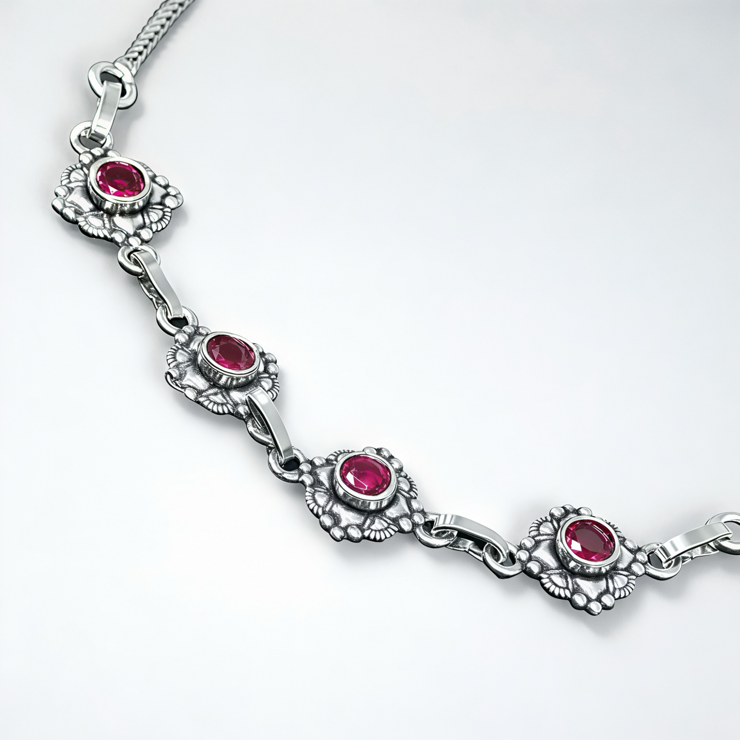 925 Sterling Silver Ruby Floral Anklet Pair for Women