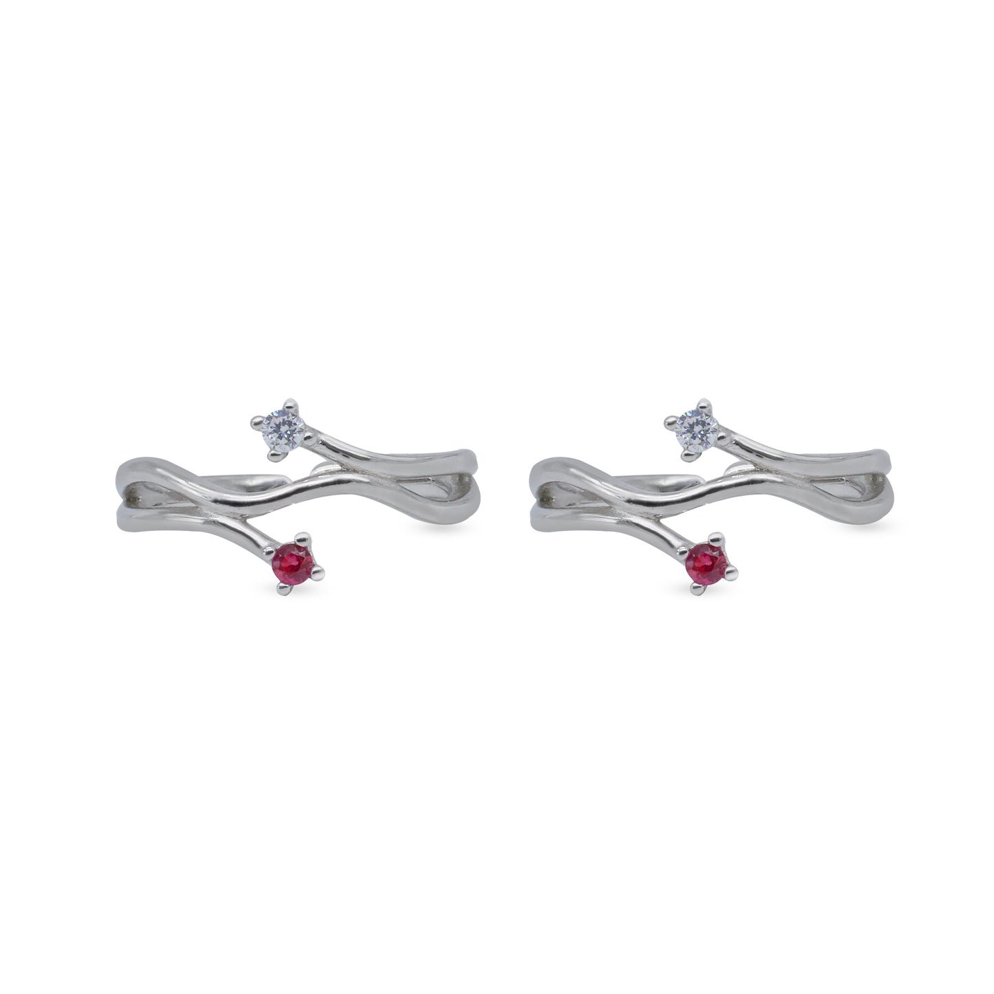 Dual Spark Ruby & CZ Toe Ring – Rhodium Plated 925 Sterling Silver