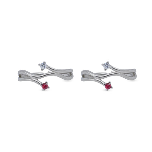 Dual Spark Ruby & CZ Toe Ring – Rhodium Plated 925 Sterling Silver