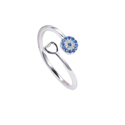 925 Sterling Silver Adjustable Heart & Blue CZ Cluster Ring