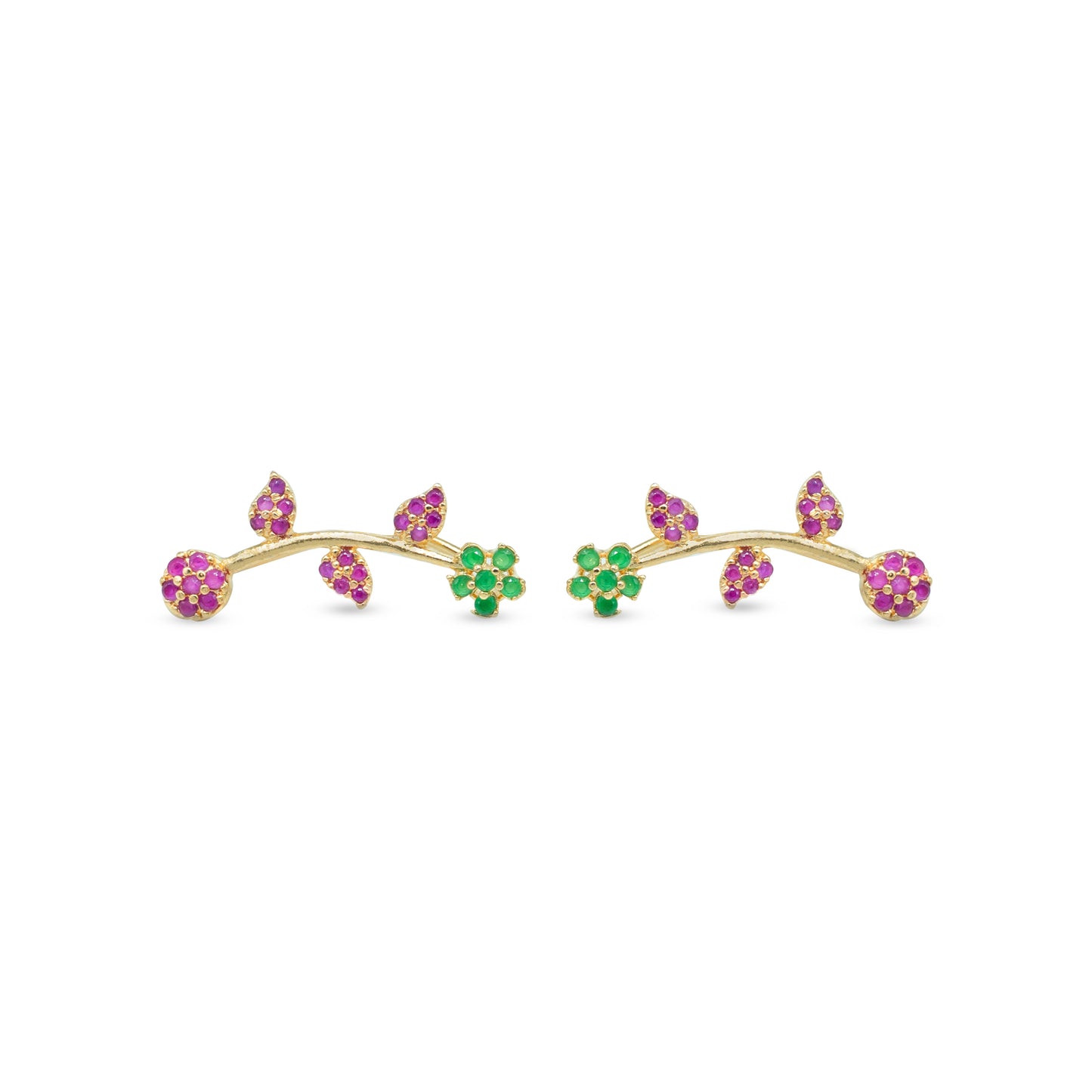Dual Tone Pink & Green Floral Vine Ear Cuff / Bluetooth Earring – Gold Plated 925 Sterling Silver