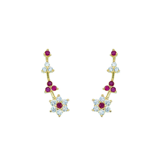 CZ Ruby & White Star Cluster Ear Cuff / Bluetooth Earring – Gold Plated 925 Sterling Silver