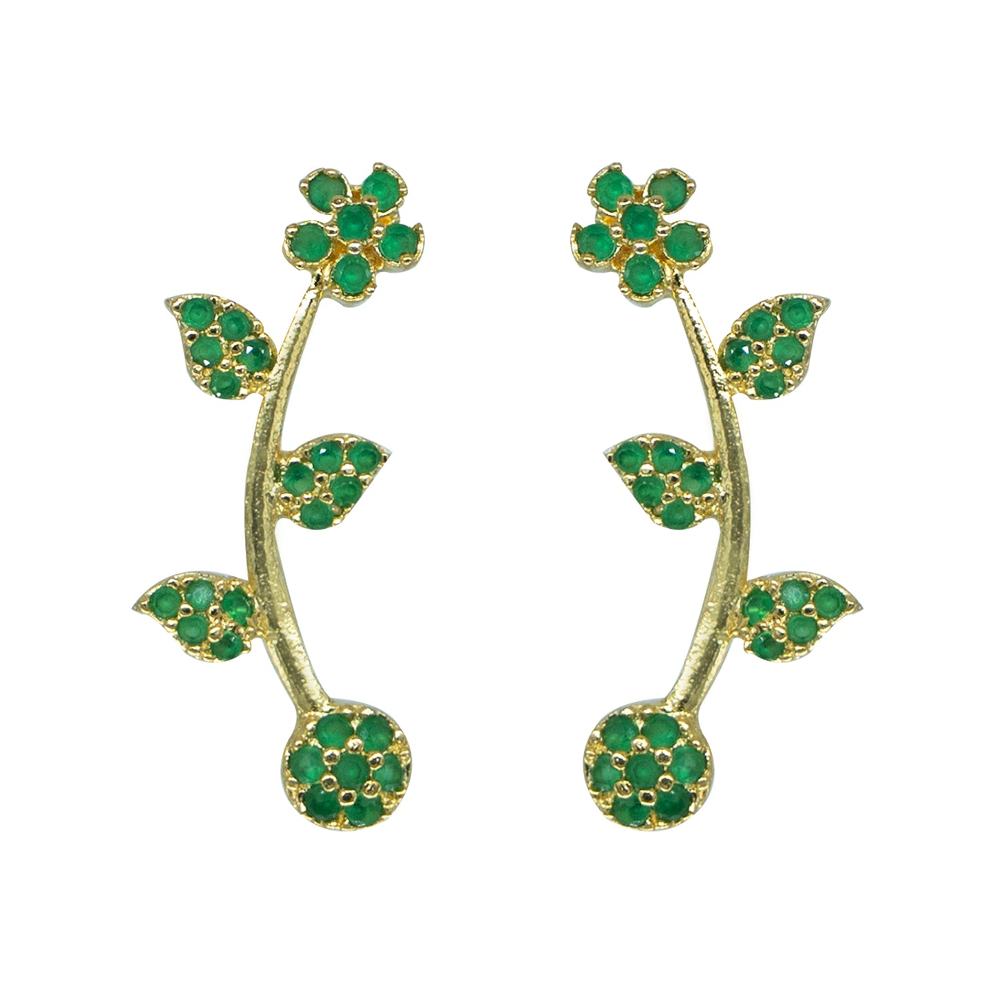 Green Floral Vine Ear Cuff / Bluetooth Earring – Gold Plated 925 Sterling Silver