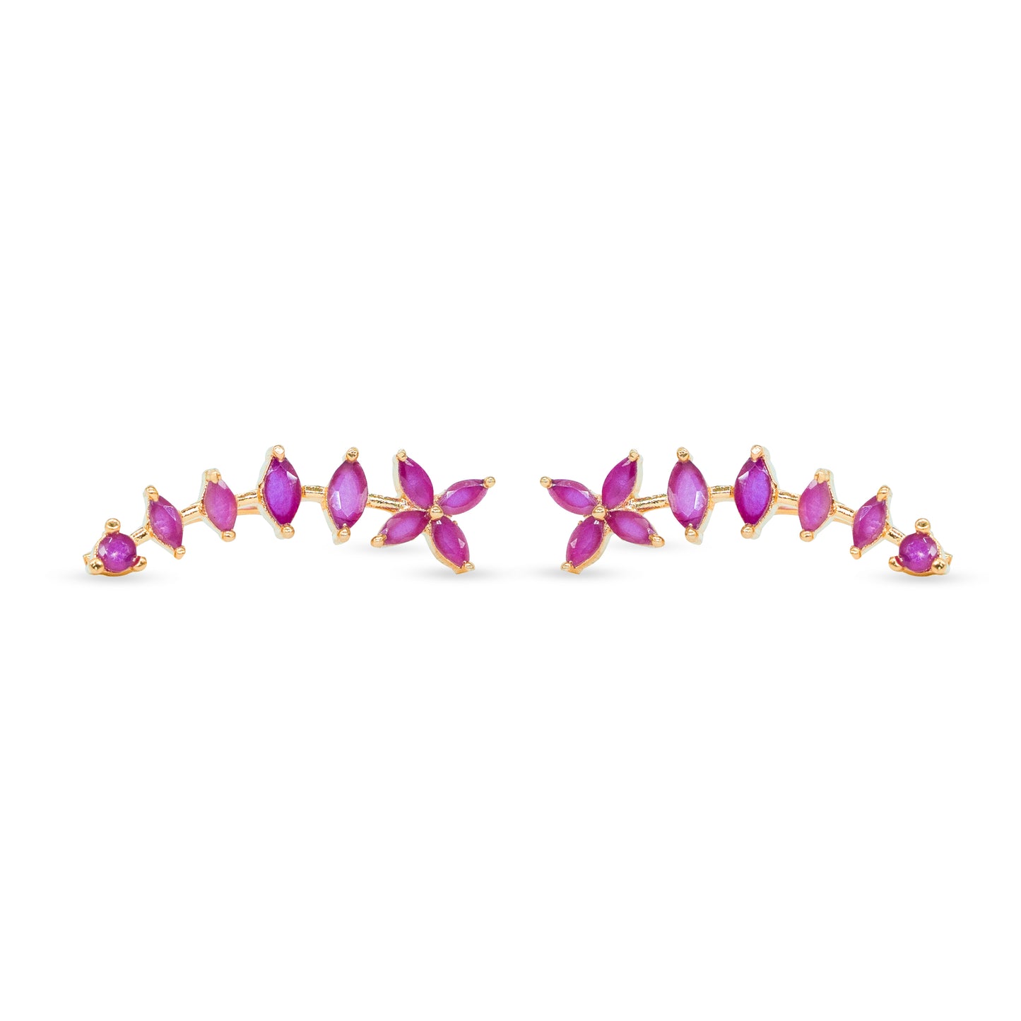 Pink Marquise Floral Vine Ear Cuff / Bluetooth Earring – Gold Plated 925 Sterling Silver