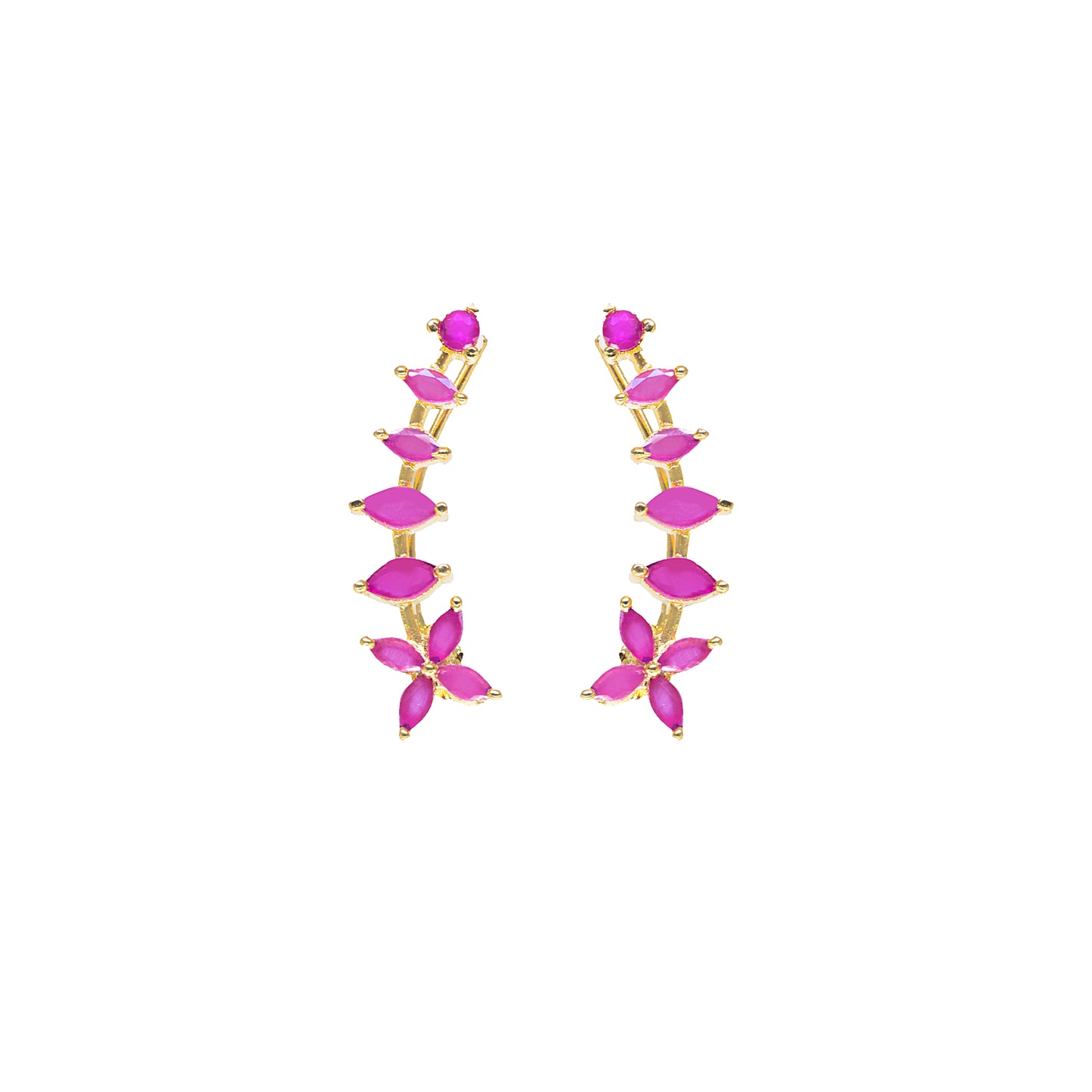 Pink Marquise Floral Vine Ear Cuff / Bluetooth Earring – Gold Plated 925 Sterling Silver