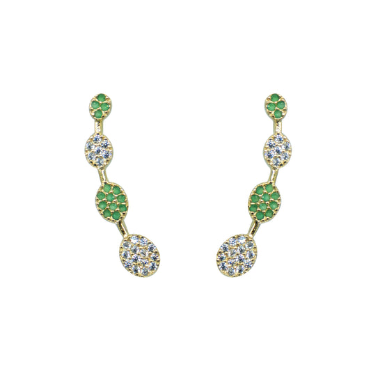 Dual Tone Green & White Stone Ear Cuff / Bluetooth Earring – Gold Plated 925 Sterling Silver