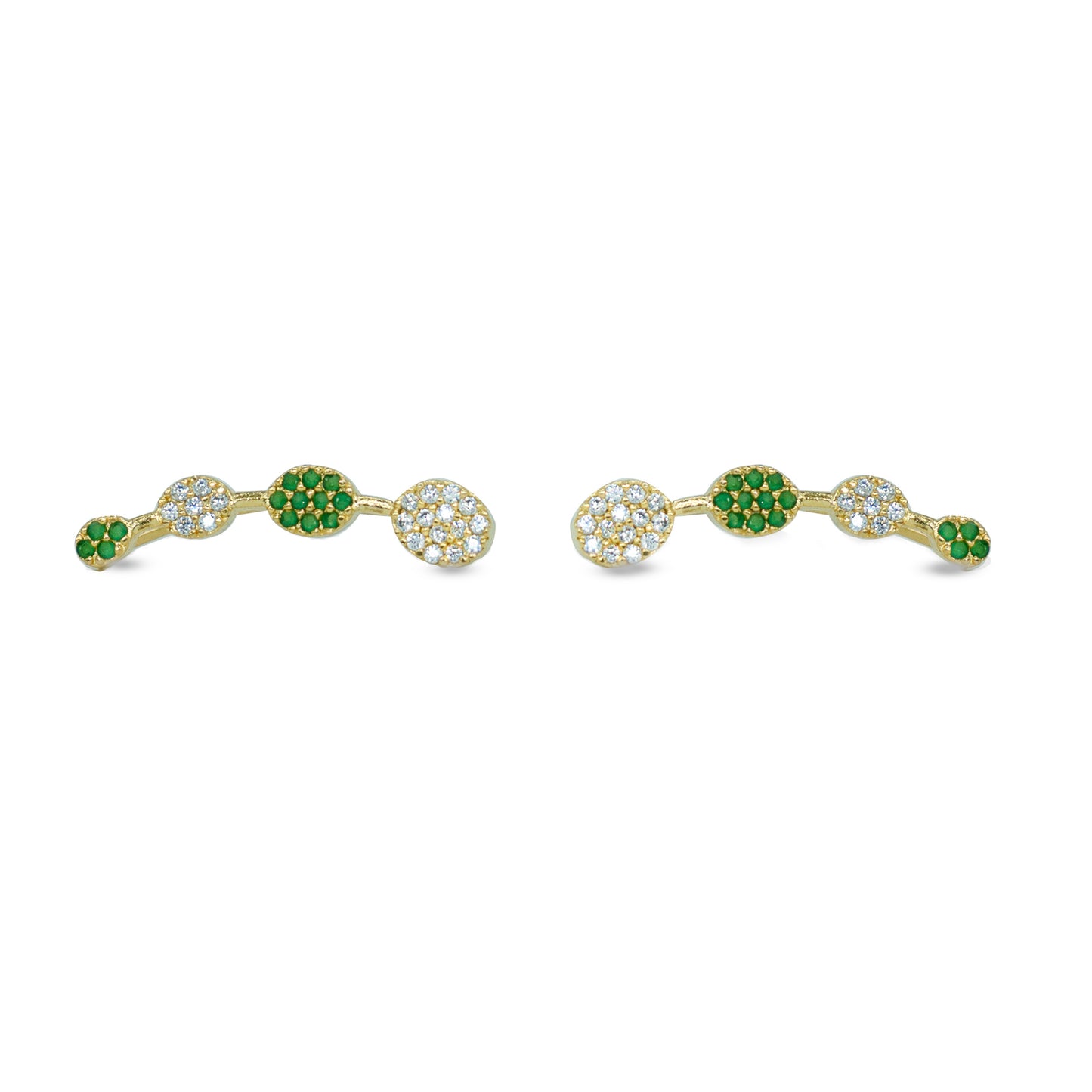 Dual Tone Green & White Stone Ear Cuff / Bluetooth Earring – Gold Plated 925 Sterling Silver