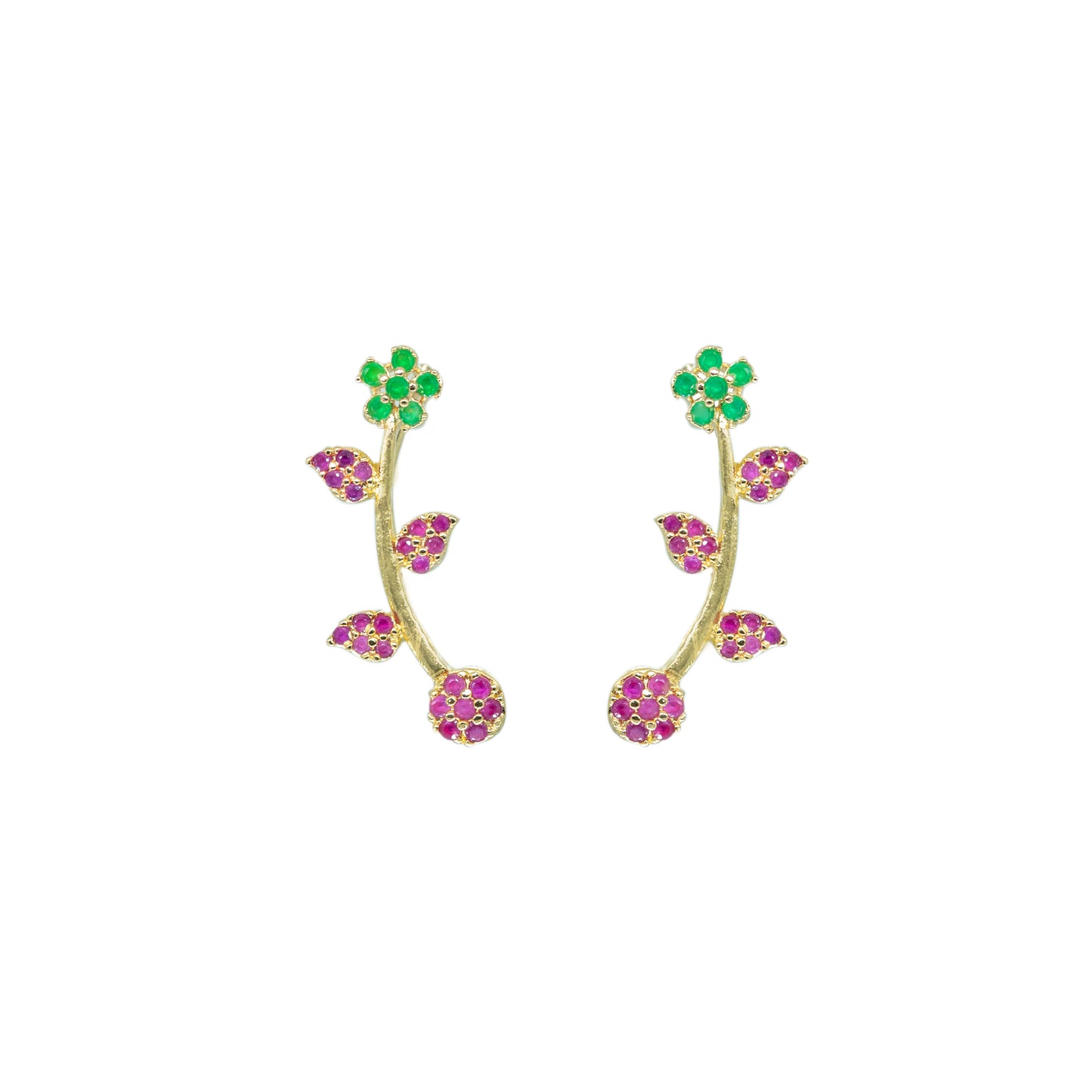 Dual Tone Pink & Green Floral Vine Ear Cuff / Bluetooth Earring – Gold Plated 925 Sterling Silver