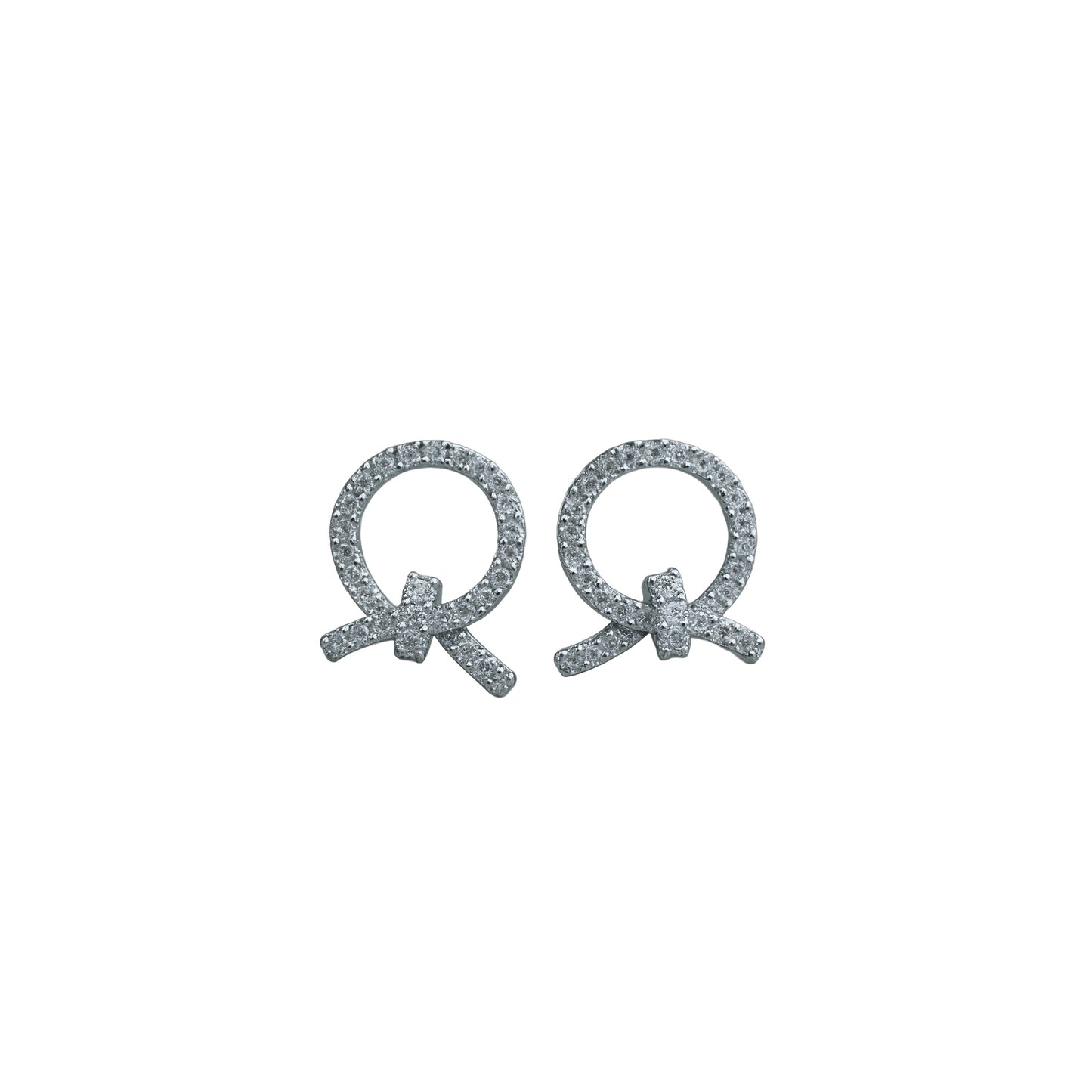 925 Sterling Silver Bow Circle Stud Earrings with CZ Stones