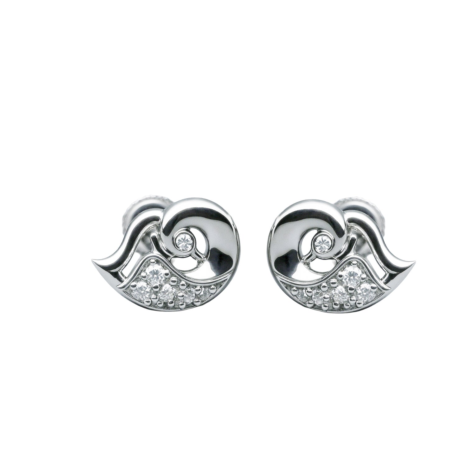 925 Sterling Silver Wave Stud Earrings with Zircon Stone Accents