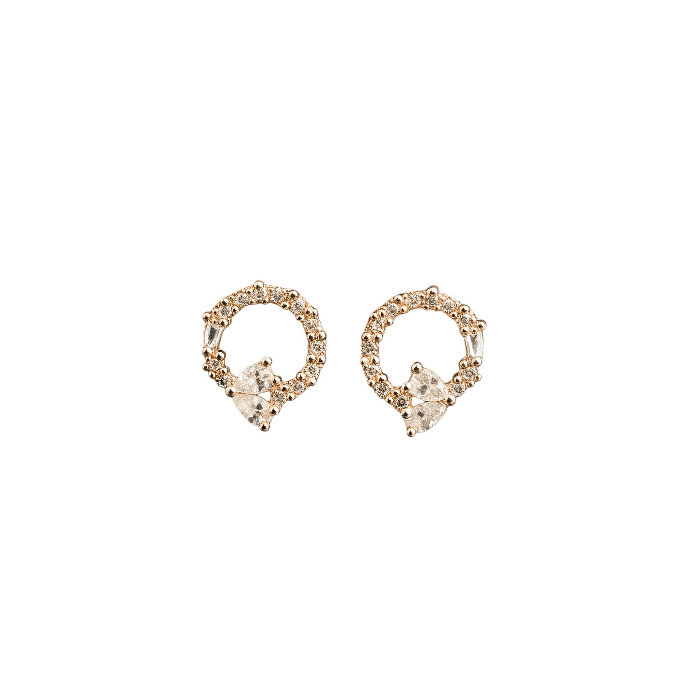 Gold-Plated Circular Stud Earrings with Zircon Crystals