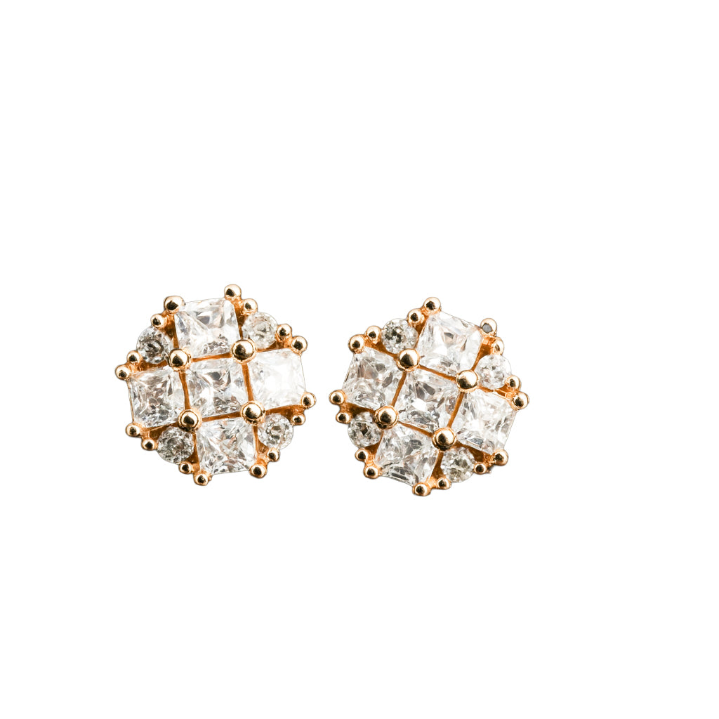 925 Sterling Silver Gold-Plated CZ Cluster Stud Earrings