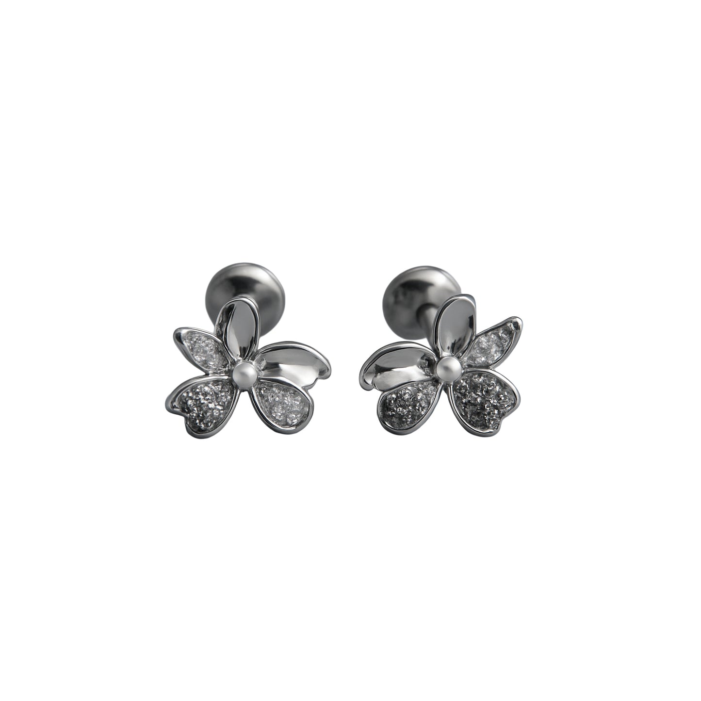 925 Sterling Silver Five-Petal Floral CZ Stud Earrings