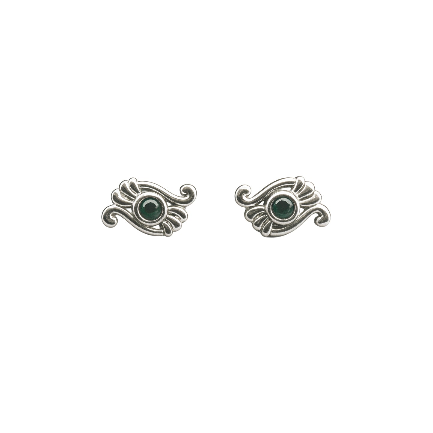 925 Sterling Silver Peacock Feather Stud Earrings with Green Stone
