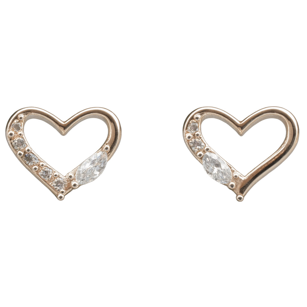 925 Sterling Silver Open Heart CZ Stud Earrings
