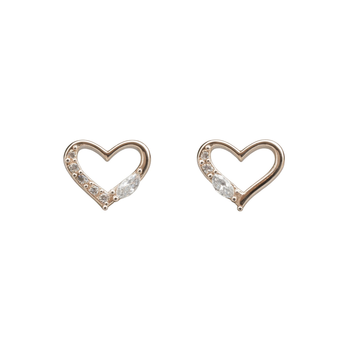 925 Sterling Silver Open Heart CZ Stud Earrings