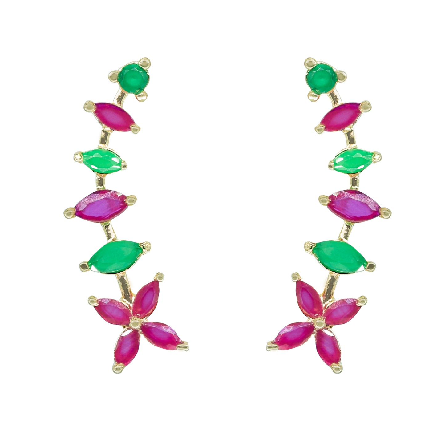 Pink & Green CZ Cluster Ear Cuff / Bluetooth Earring – 925 Sterling Silver with Gold Plating