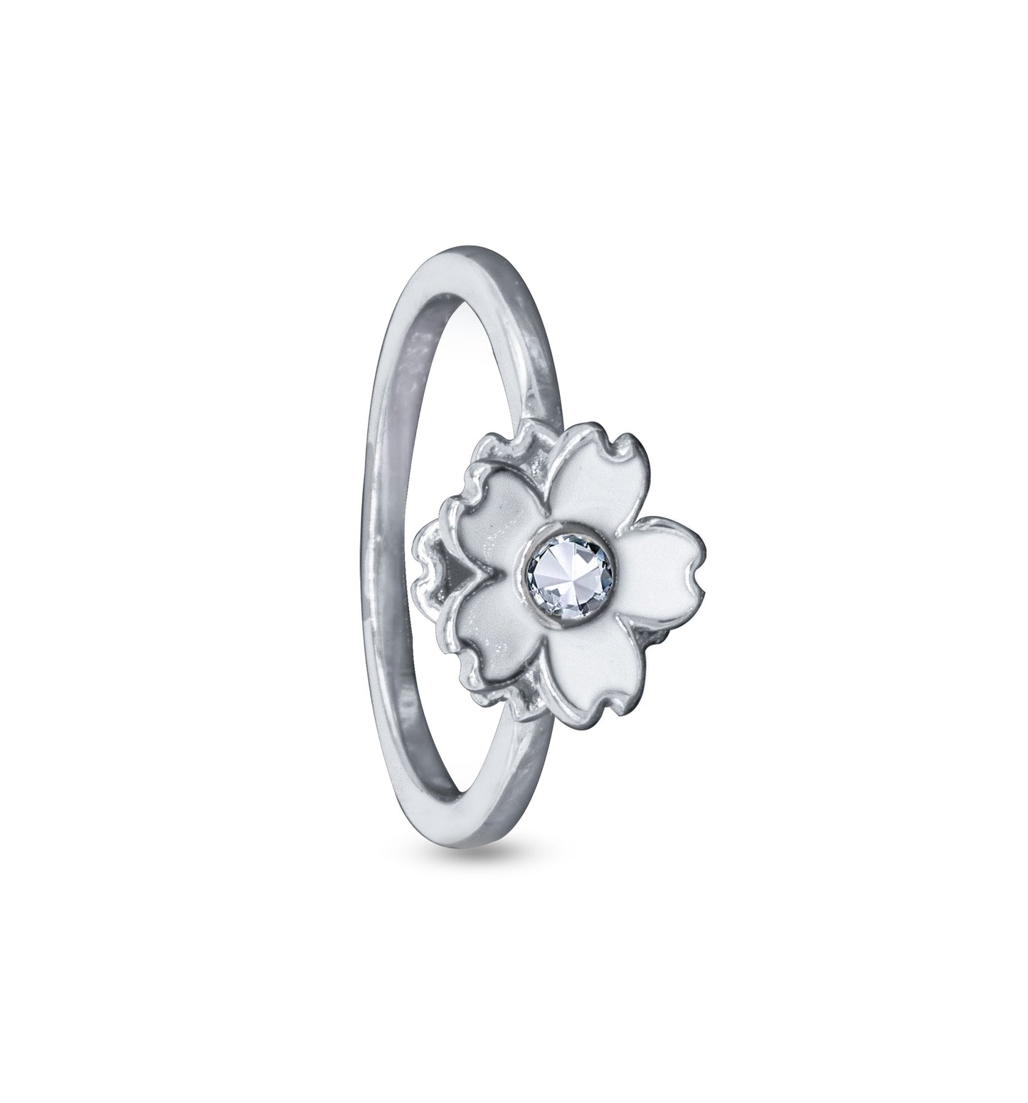 White Blossom Ring – Rhodium Plated 925 Sterling Silver
