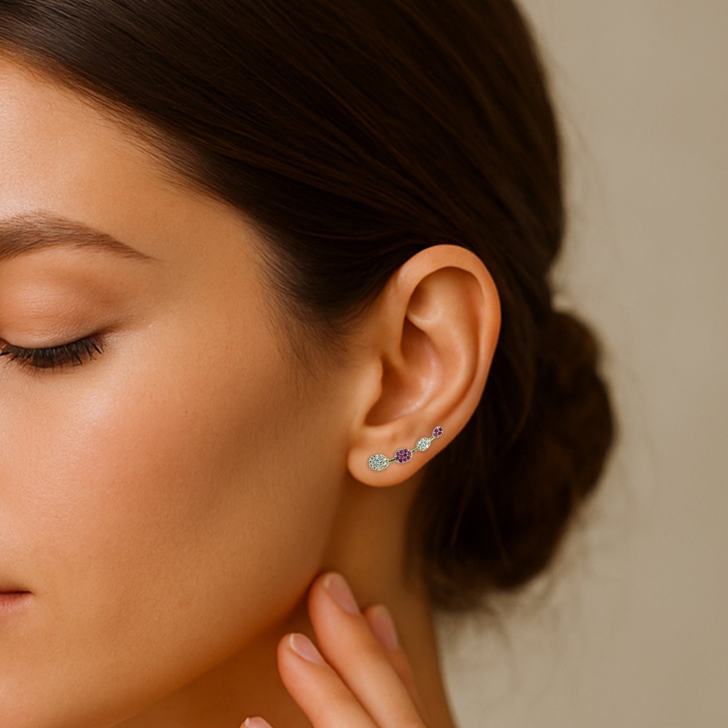 Dual Tone CZ Circle Ear Cuff / Bluetooth Earring – Gold Plated 925 Sterling Silver