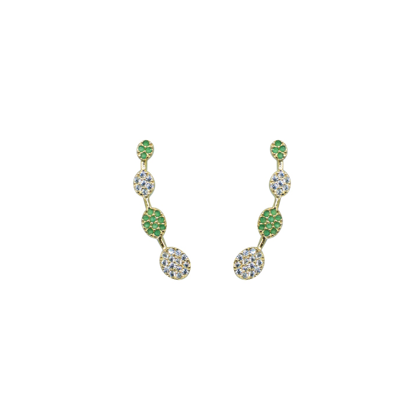Dual Tone Green & White Stone Ear Cuff / Bluetooth Earring – Gold Plated 925 Sterling Silver