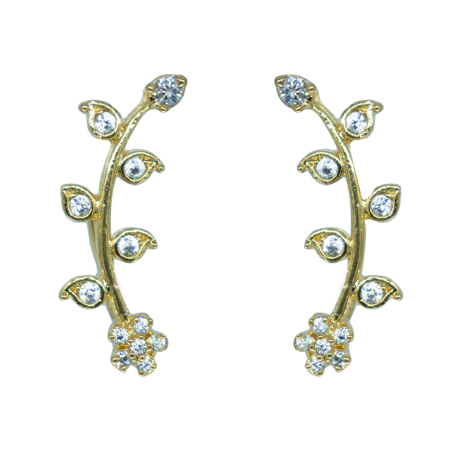 Floral Leaf CZ Ear Cuff / Bluetooth Earring – Gold Plated 925 Sterling Silver