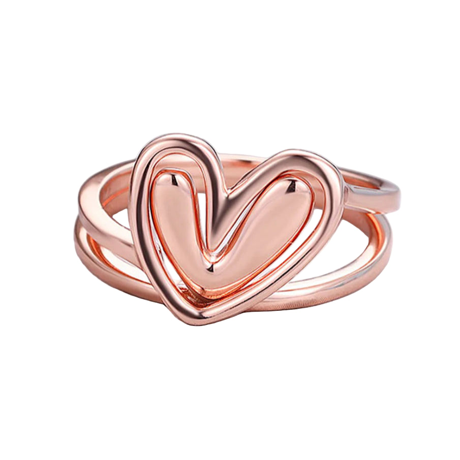 925 Sterling Silver Rose Gold Heart Ring – Single or Stackable Double Band Love Ring