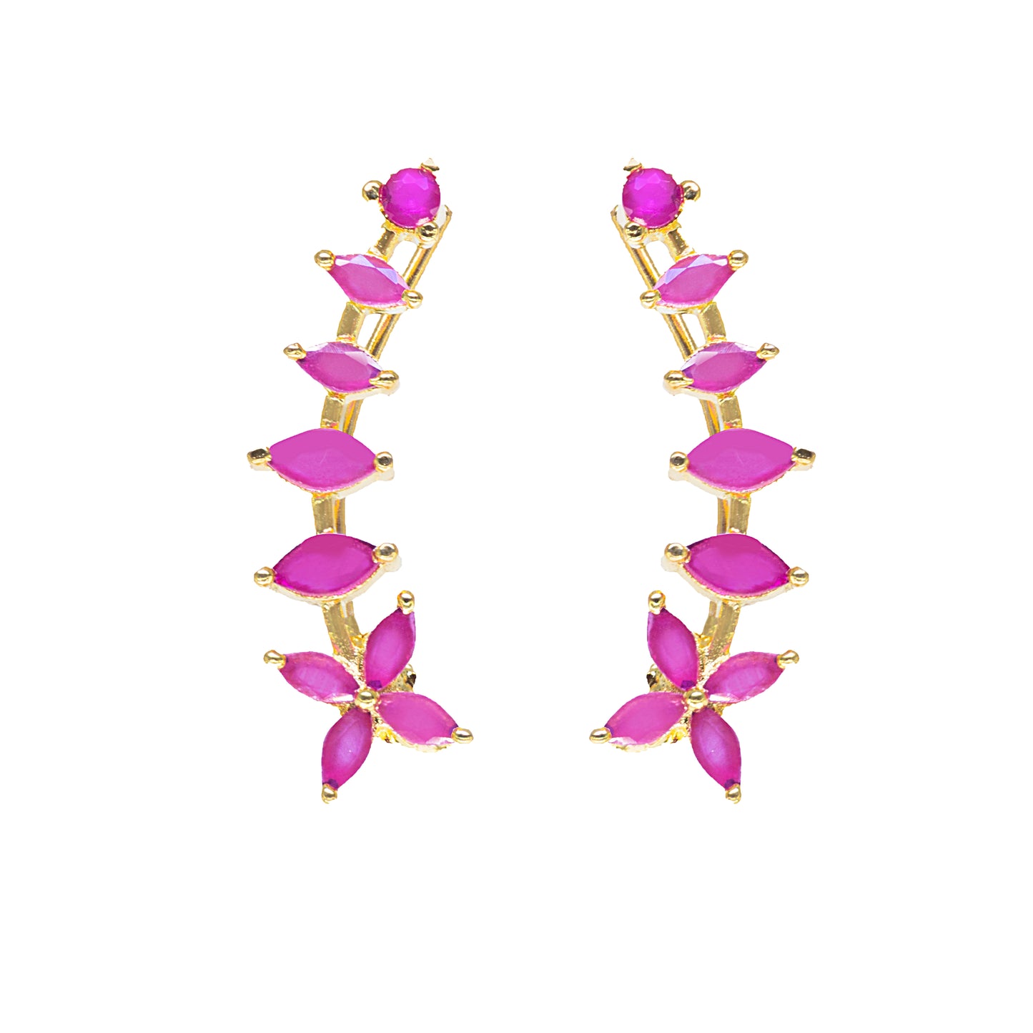 Pink Marquise Floral Vine Ear Cuff / Bluetooth Earring – Gold Plated 925 Sterling Silver