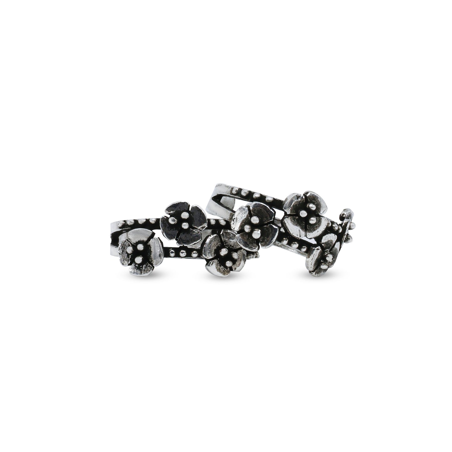 Oxidized Floral Blossom Toe Ring – 925 Sterling Silver Antique Finish