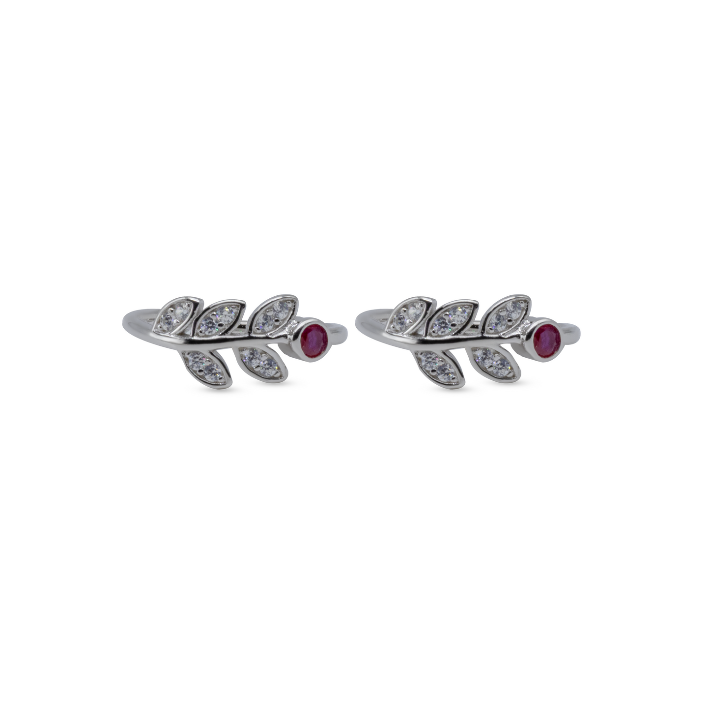 Ruby Leaf Vine Toe Ring – Rhodium Plated 925 Sterling Silver