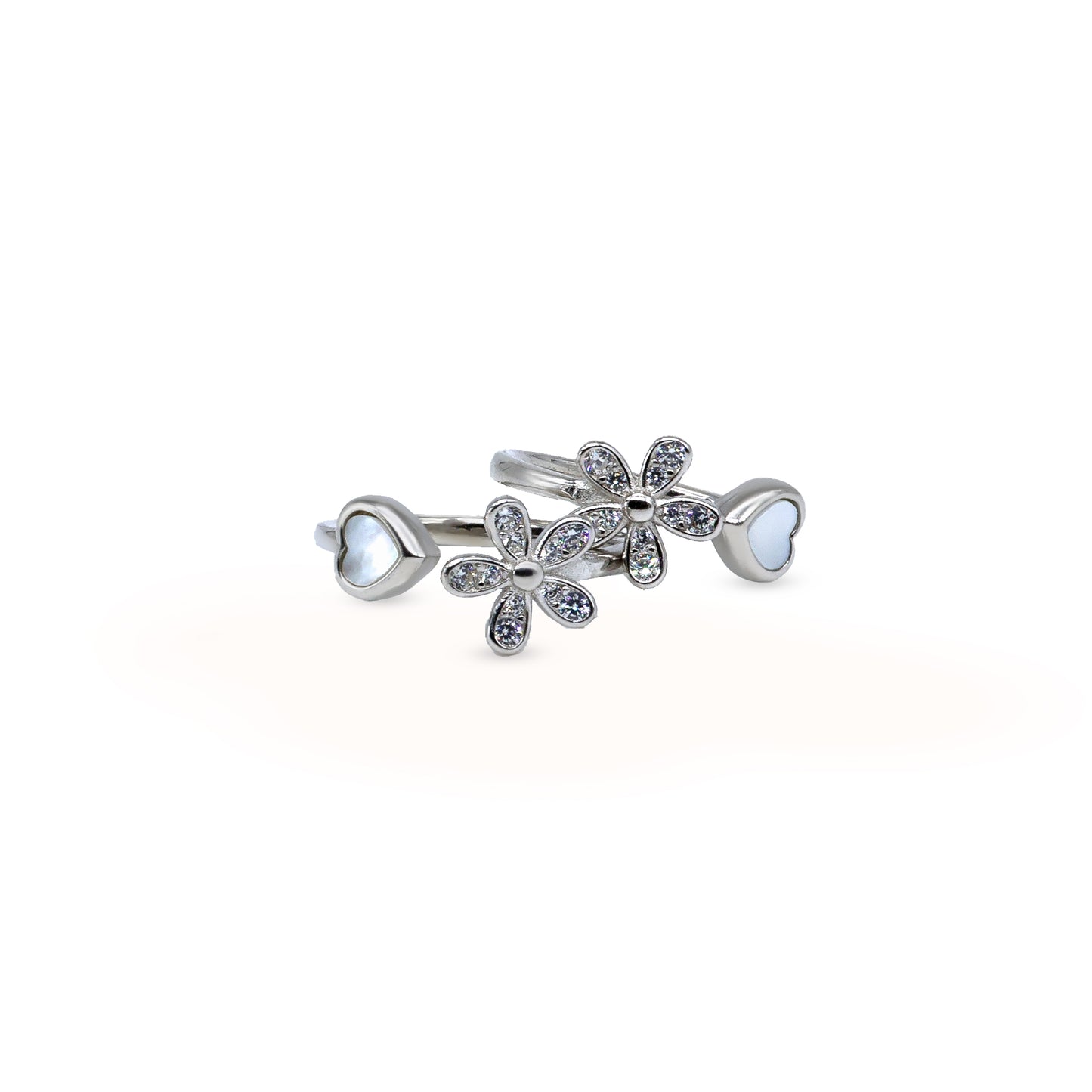 Sparkling Daisy Heart Toe Ring – Rhodium Plated 925 Sterling Silver