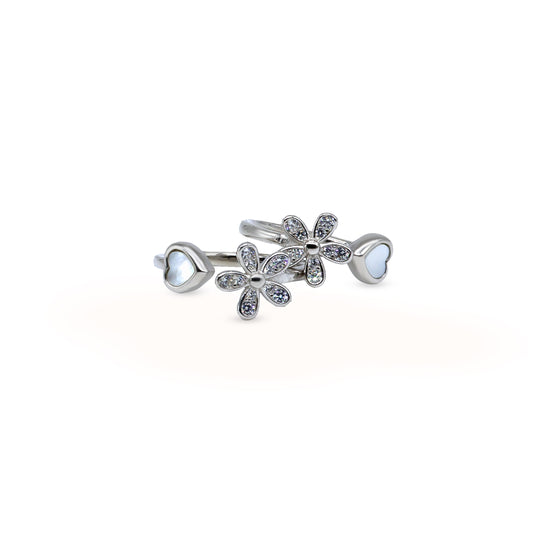 Sparkling Daisy Heart Toe Ring – Rhodium Plated 925 Sterling Silver