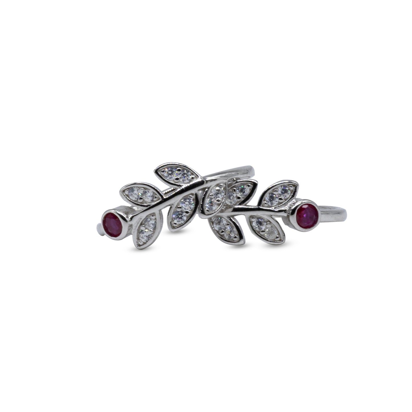 Ruby Leaf Vine Toe Ring – Rhodium Plated 925 Sterling Silver