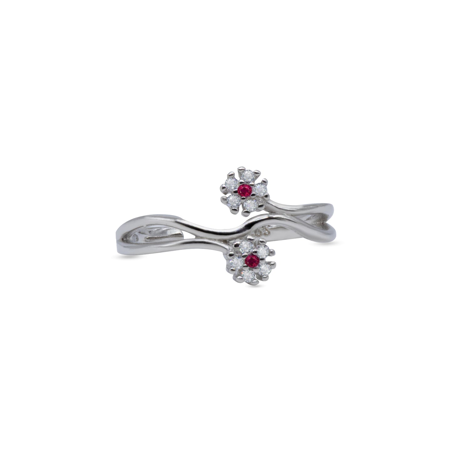 Floral Ruby Bloom Toe Ring – Rhodium Plated 925 Sterling Silver