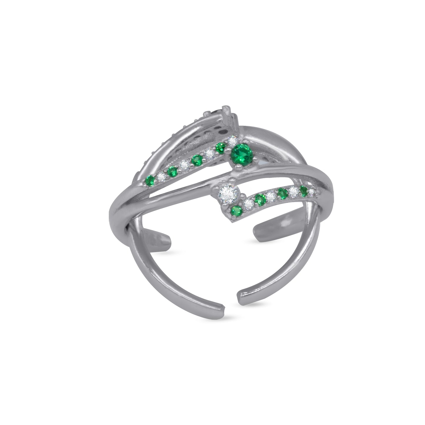 Emerald Spark CZ Adjustable Toe Ring – Rhodium Plated 925 Sterling Silver