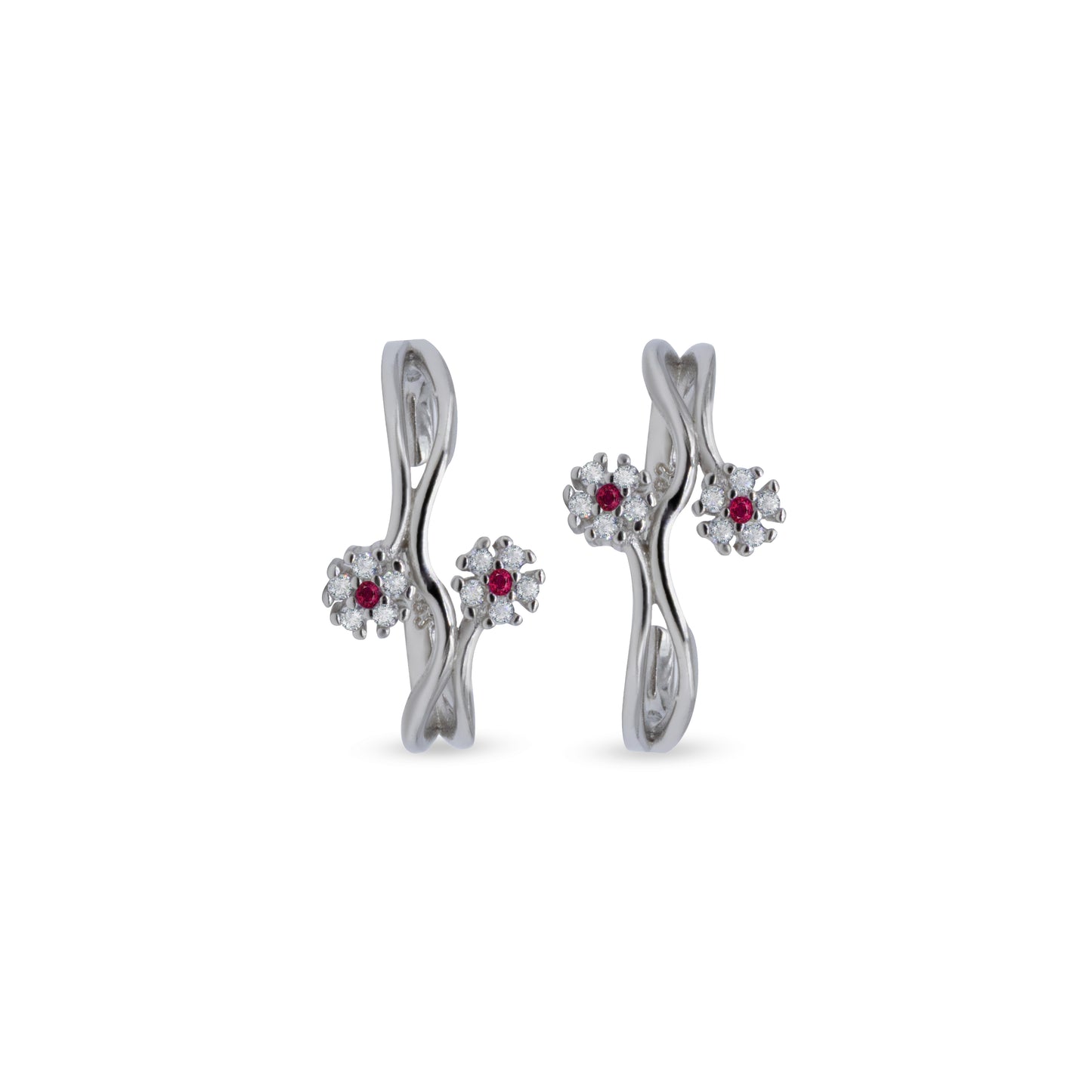 Floral Ruby Bloom Toe Ring – Rhodium Plated 925 Sterling Silver