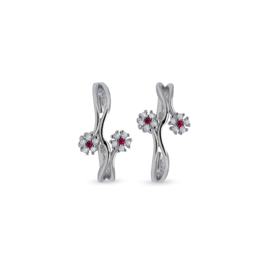 Floral Ruby Bloom Toe Ring – Rhodium Plated 925 Sterling Silver