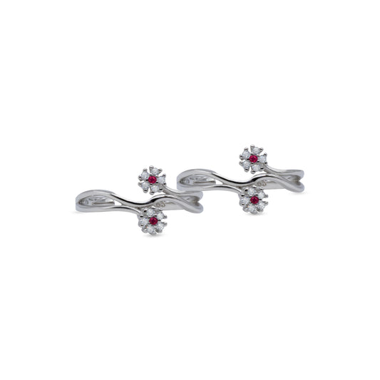 Floral Ruby Bloom Toe Ring – Rhodium Plated 925 Sterling Silver