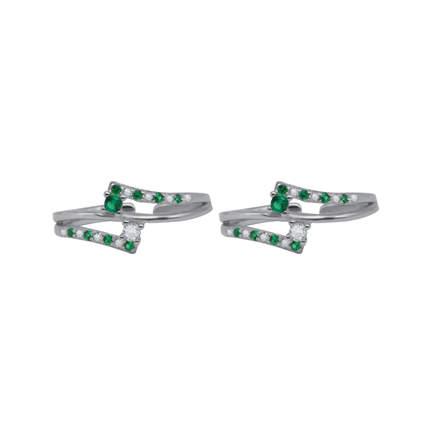 Emerald Spark CZ Adjustable Toe Ring – Rhodium Plated 925 Sterling Silver