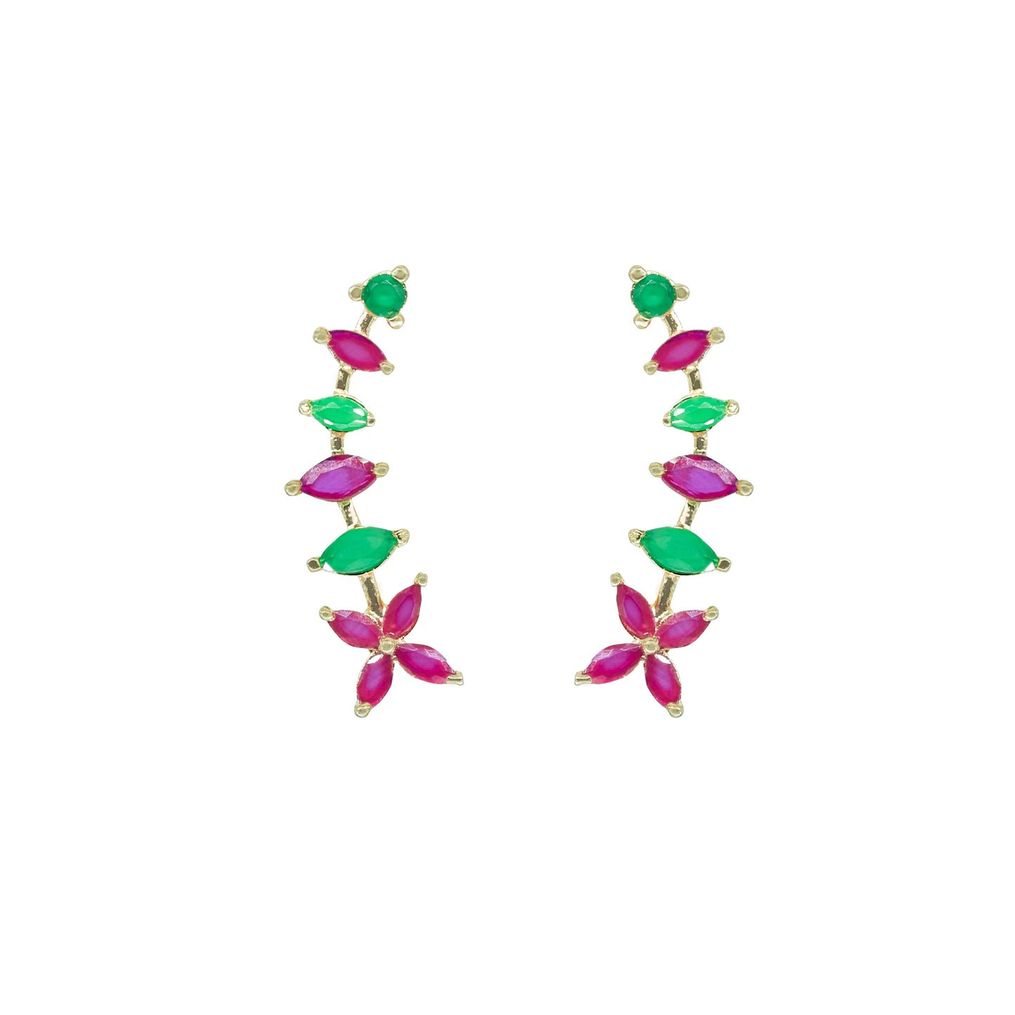 Pink & Green CZ Cluster Ear Cuff / Bluetooth Earring – 925 Sterling Silver with Gold Plating