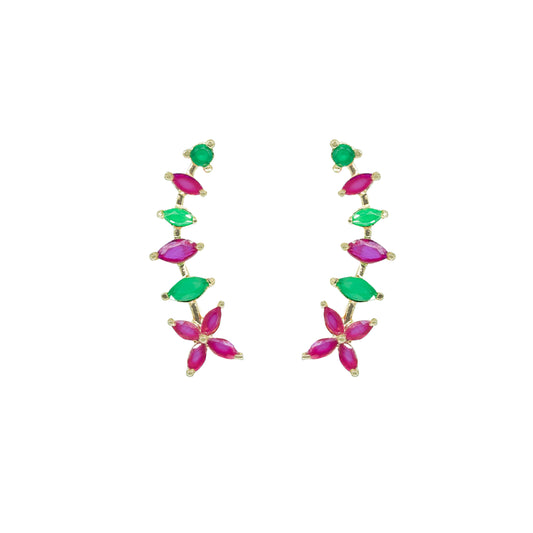 Pink & Green CZ Cluster Ear Cuff / Bluetooth Earring – 925 Sterling Silver with Gold Plating