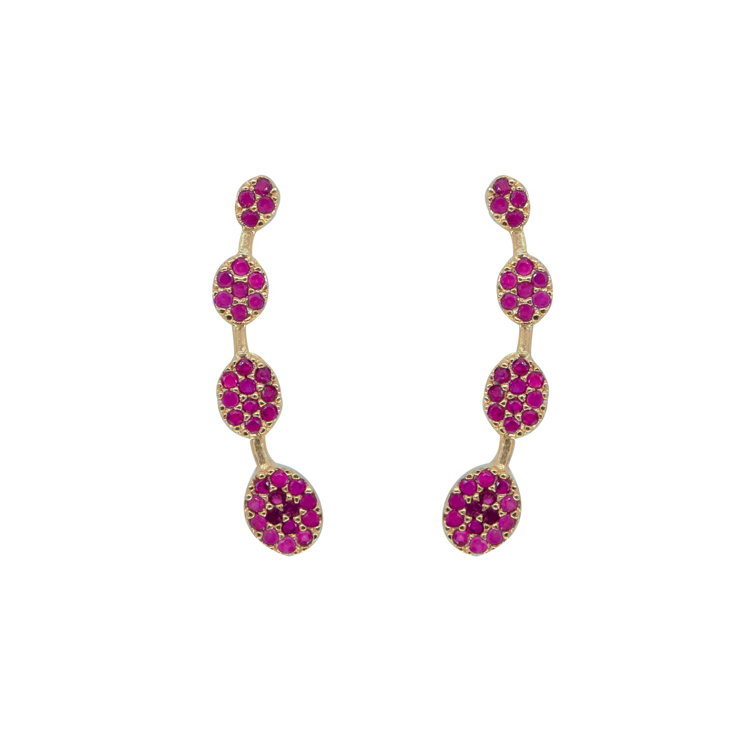 Pink Oval Cluster Ear Cuff / Bluetooth Earring – Gold Plated 925 Sterling Silver